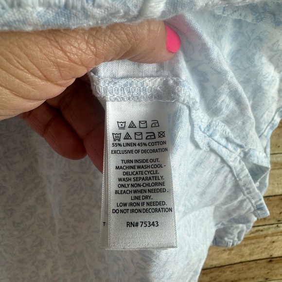 JOIE Long Sleeve Blouse Embroidered Floral Blue and White Linen Top LARGE - Picture 6 of 8